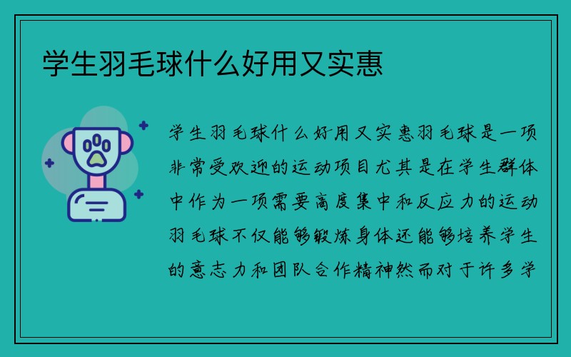 学生羽毛球什么好用又实惠